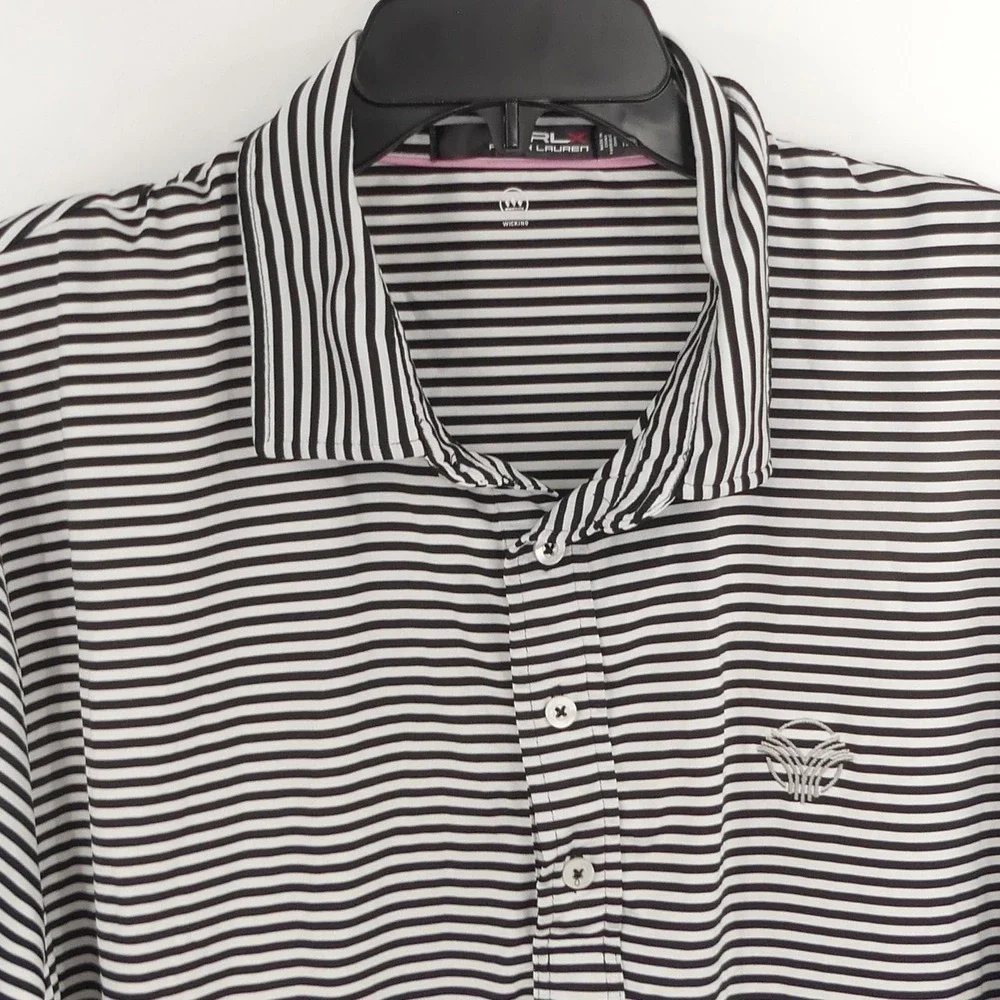 RLX Ralph Lauren Polo Shirt Black White Stripe Wicking Golf‎ Vintage Club XL
